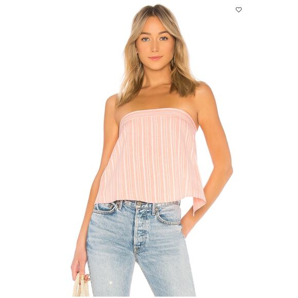 Revolve Superdown Hannah Tie Bow Back Crop Top Pink White Stripe Size Medium - Picture 3 of 13